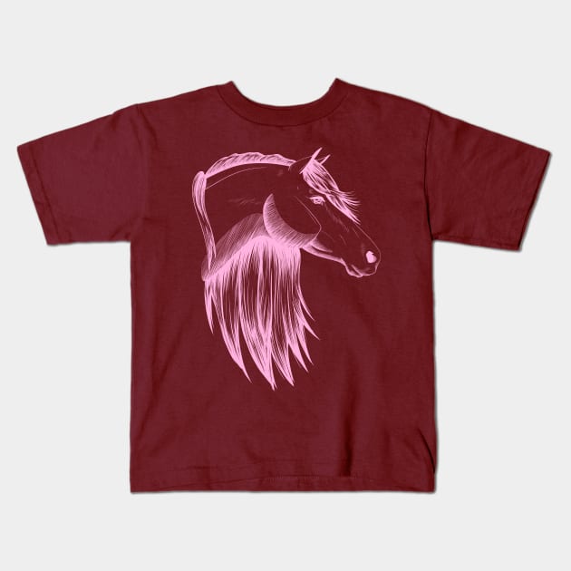 Pink Horse Sketch Kids T-Shirt by Lady Lilac